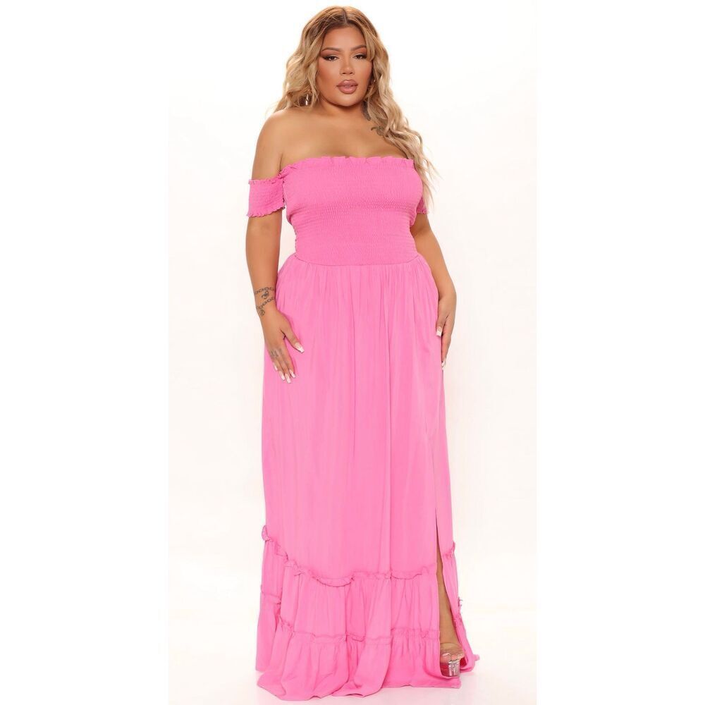 Fashion Nova Large Pink Laurel Off Shoulder Maxi Dress Wedding Brunch Summer